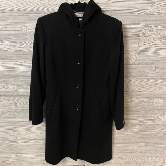 ALBERT NIPON LORO PIANA Italy Black Wool and Cashmere Coat Size 4 Hooded - Picture 3 of 10